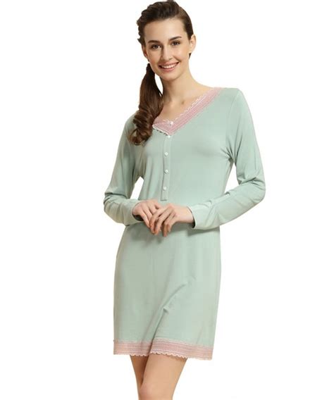 Womens Soft Modal 100 Cotton Nightgowns Lace Long Sleeve Nightshirt