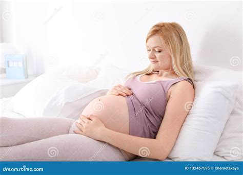 Beautiful Pregnant Woman Resting On Bed Stock Image Image Of Belly Gynecology 132467595
