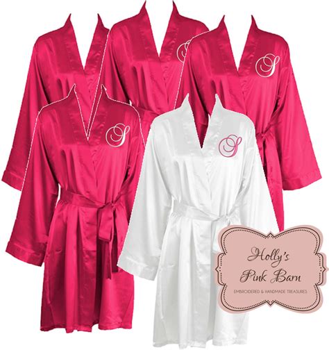 Fast Free Shipping Hot Pink Set Of 5 SATIN Robes Bridesmaids Robes Gift