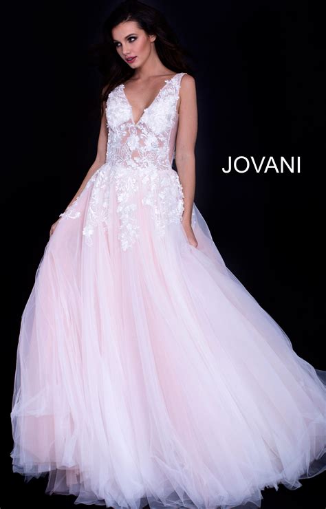 Jovani 55634 V Neckline Lace Sheer Bodice Tulle Ball Gown Prom Dress