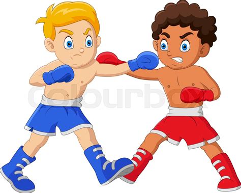 Cartoon Boys Are Boxing Each Other In A Match Stock Vector Colourbox
