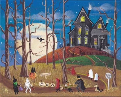 Halloween Folk Art Print ~ The House At The End Of The Road