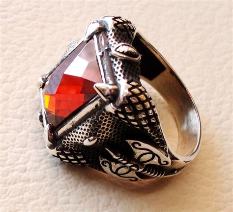 Medieval Axe Ring Red Ruby Color Synthetic Stone Heavy Huge Man Ring S
