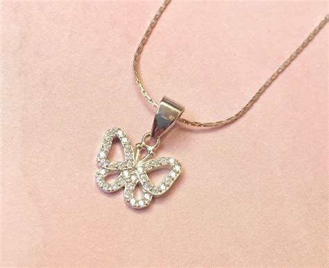 Butterfly Sterling Silver And Cubic Zirconia Dainty Necklace Etsy