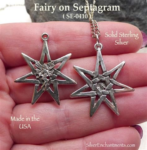 Sterling Silver 7 Pointed Star With Fairy Necklace Solid 925 Etsy