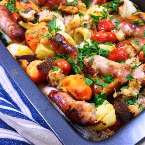 I like pork and fennel sausages, but use any thick pork sausage you prefer. Sunday Night Tray Bake. Roasted Chipolata Sausages With ...