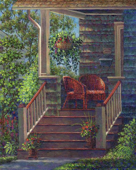 Porch With Red Wicker Chairs Painting By Susan Savad