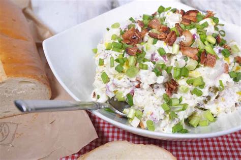 In a medium bowl mix together the mayonnaise, sour cream, vinegar, salt, and. Potato Salad Recipe With Sour Cream And Cream Cheese ...