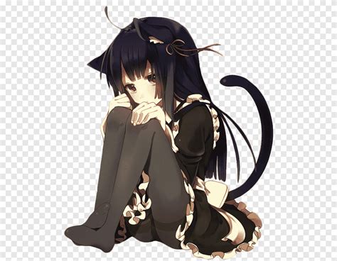 Free Download Catgirl Anime Black Cat Cat Animals Black Hair Png