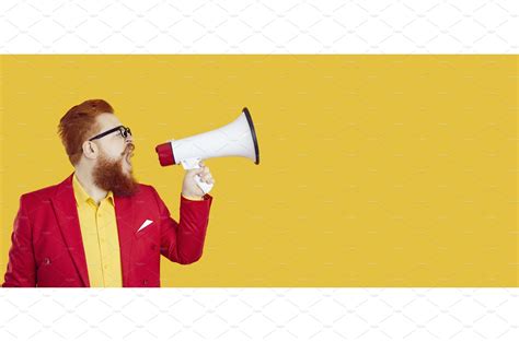 Funny Man With Megaphone Making Loud People Images ~ Creative Market