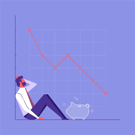 Business Man Sitting On Graph With Empty Piggy Bank And Arrows Of Stock