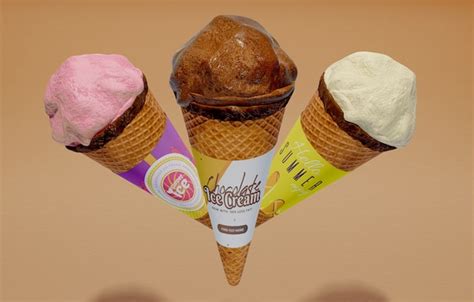 Front View Of Three Ice Cream Cones With Different Flavors Free Psd File