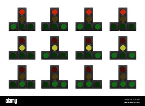 Set Of Traffic Lights Red Yellow And Green The Traffic Is Straight