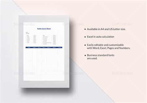 Farkle Score Sheet Template In Word Excel Apple Pages