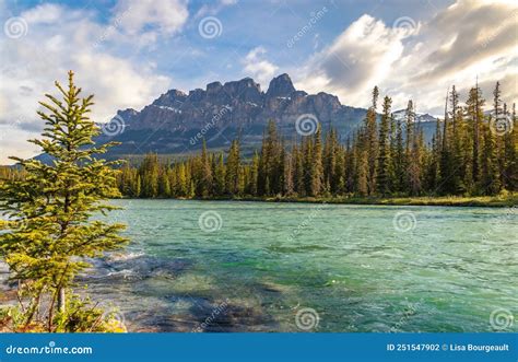 Sunlit Clouds Over Castle Mountain In Banff Stock Photo Image Of