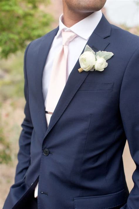 A Navy Suit And A Blush Tie For A Stylish Groom Look Wedding Suits