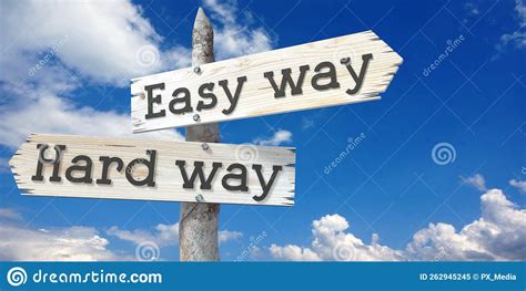 Easy Way And Hard Way Wooden Signpost With Two Arrows Stock