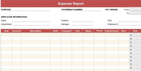 Printable Expense Report Template Simple Spreadsheets Excel Tmp