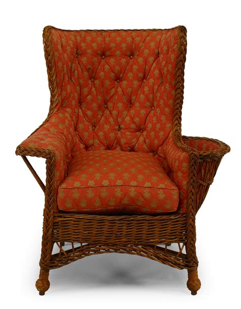 Wicker wing chair arm rattan brown garden dollhouse miniature. American victorian wicker wing chair