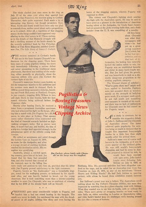 boxing news clipping 2319 jim corbett joe choynski memorial article