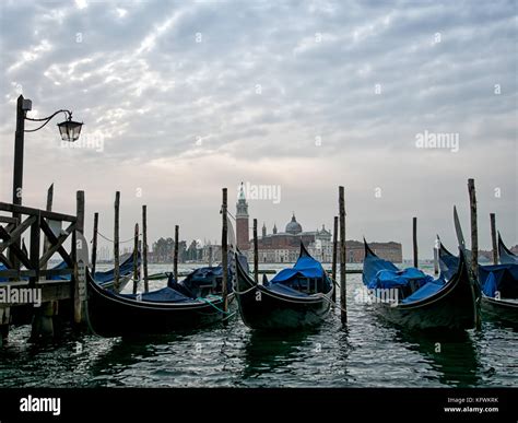 Early Morning View Of Gondolas And San Giorgio Maggiore Island Venice