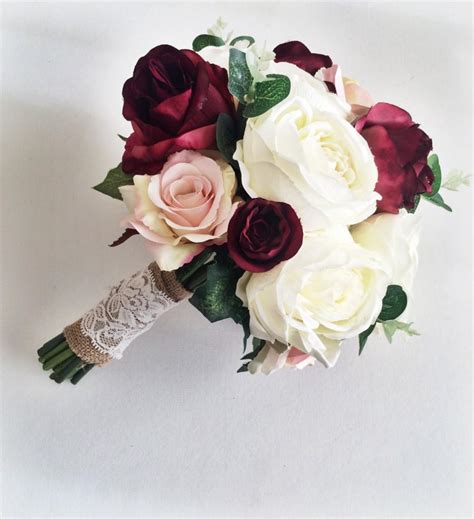• burgundy gerbera daisy wedding bouquet. Marsala, Burgundy, Ivory, Silk Bridal Bouquet, Roses ...