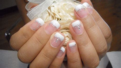 French Manicure With Design And Gems French Manicure Designs Pretty