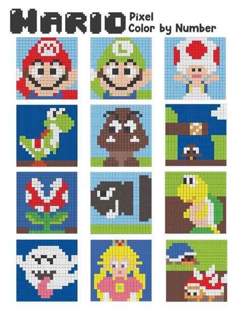 Free Color By Number Mario Pages Pixel Color By Number Pixel Color