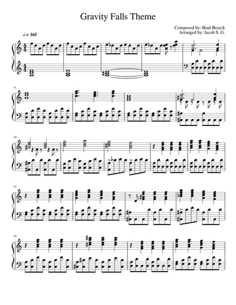 Included are both versions of the opening theme: Gravity Falls Theme Song (Piano Cover) sheet music for Piano download free in PDF or MIDI