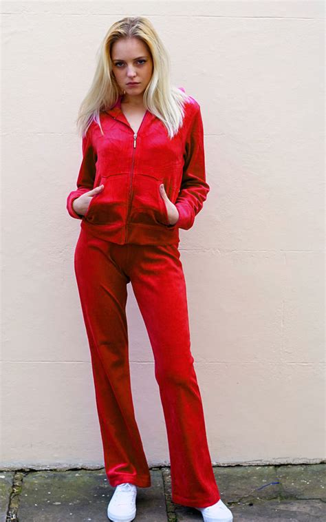 Red Velour Tracksuit Long Sleeve Hooded Top Jogging Bot CY Boutique SilkFred Velour