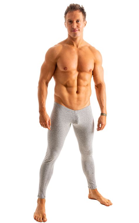 Mens Super Low Leggings Tights In Heather Grey Cotton Lycra