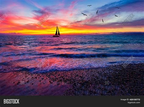 Colorful Ocean Sunset Image And Photo Free Trial Bigstock