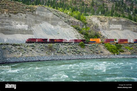 Freight Train Of Canadian Pacific Railway Moving Along The Thompson