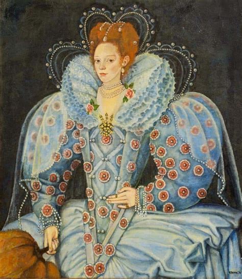 E Moore Queen Elizabeth 1 Huge English Portrait Oil Painting On