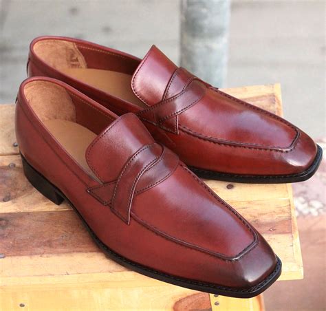 Handmade Mens Burgundy Color Leather Loafers Mens Formal Dress