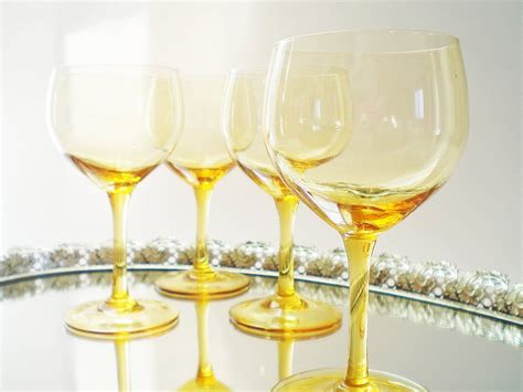 Lemon Zest Yellow Glass Stemware Vintage Wine Glasses