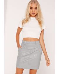 Missguided Quilted Waist Faux Leather Mini Skirt Grey Missguided