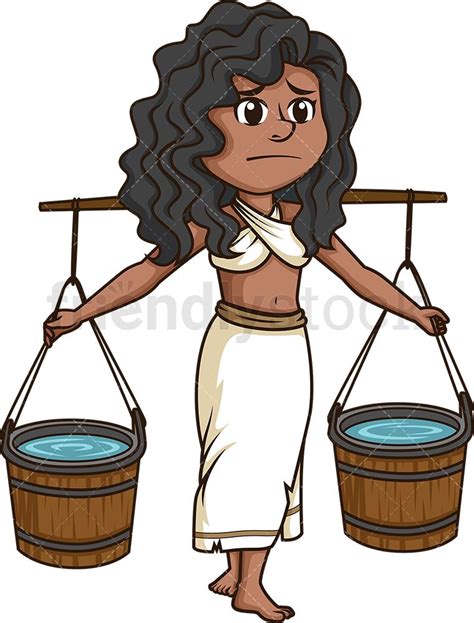 Female Slave Carrying Water Cartoon Clipart Vector Friendlystock Cartoon Clip Art Bucket