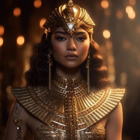 Premium Ai Image A Woman In A Gold Costume With A Gold Headdress On