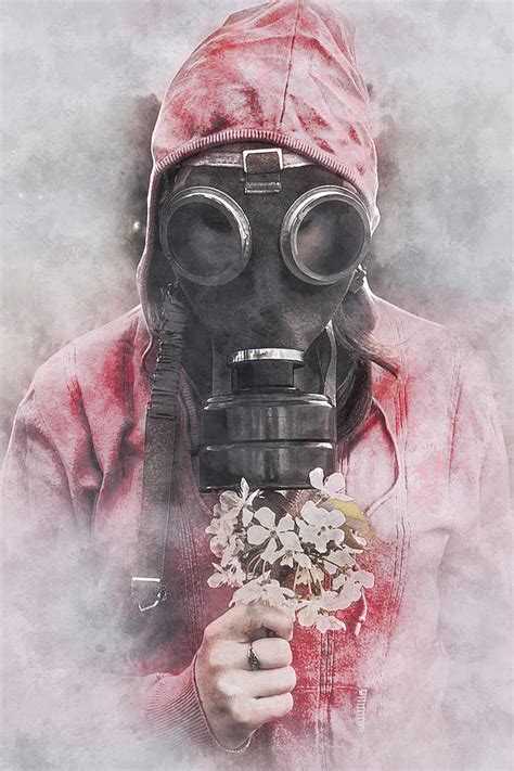 Gas Mask Flower Digital Art By Tamas Fodor