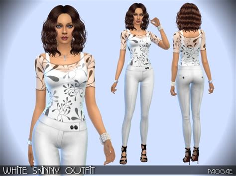 The Sims Resource White Skinny Outfit By Paogae • Sims 4 Downloads