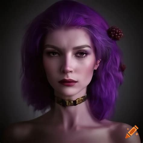 Purple Haired Woman In Fantasy World Blackberries Around