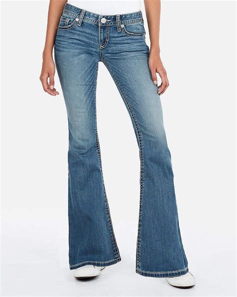 Express Low Rise Thick Stitch Stretch Bell Flare Jeans Flare Jeans