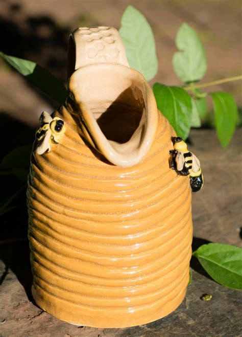 Handmade Coil Pottery Beehive Pitcher Honey Color With Bees Etsy