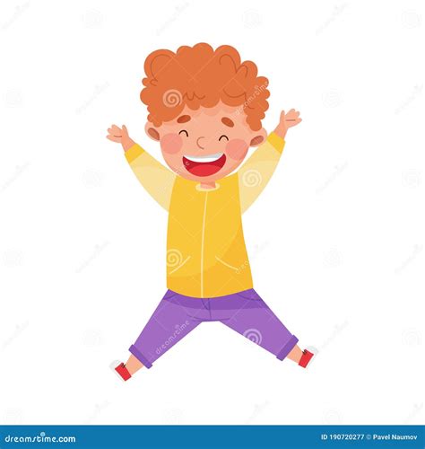Joyful Boy Character Jumping High With Joy And Excitement Vector