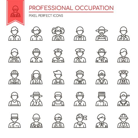 Set Of Black And White Thin Line Professional Occupation Icons 668315