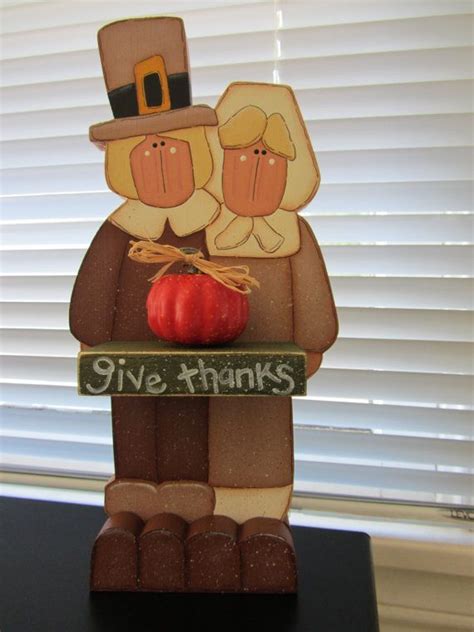 Thanksgiving Pilgrims Holiday Decoration Hand Painted Wood Etsy