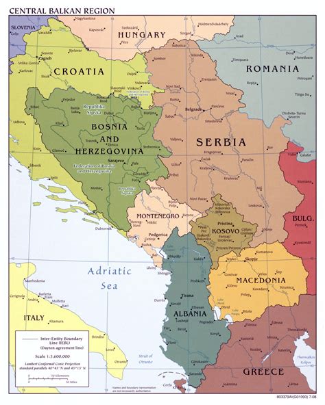 Large political map of Central Balkan Region with major ...