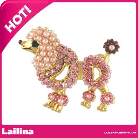 Womens Crystal Pink Pearl Poodle Dog Brooch Pin Made With Rhinestone
