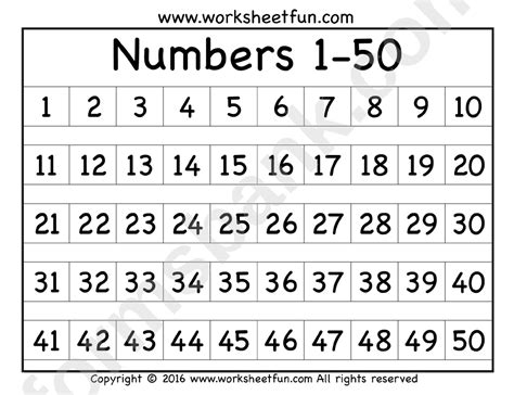 Mix them up and have kids put them in order forwards and backwards. 1-50 Number Chart Template printable pdf download